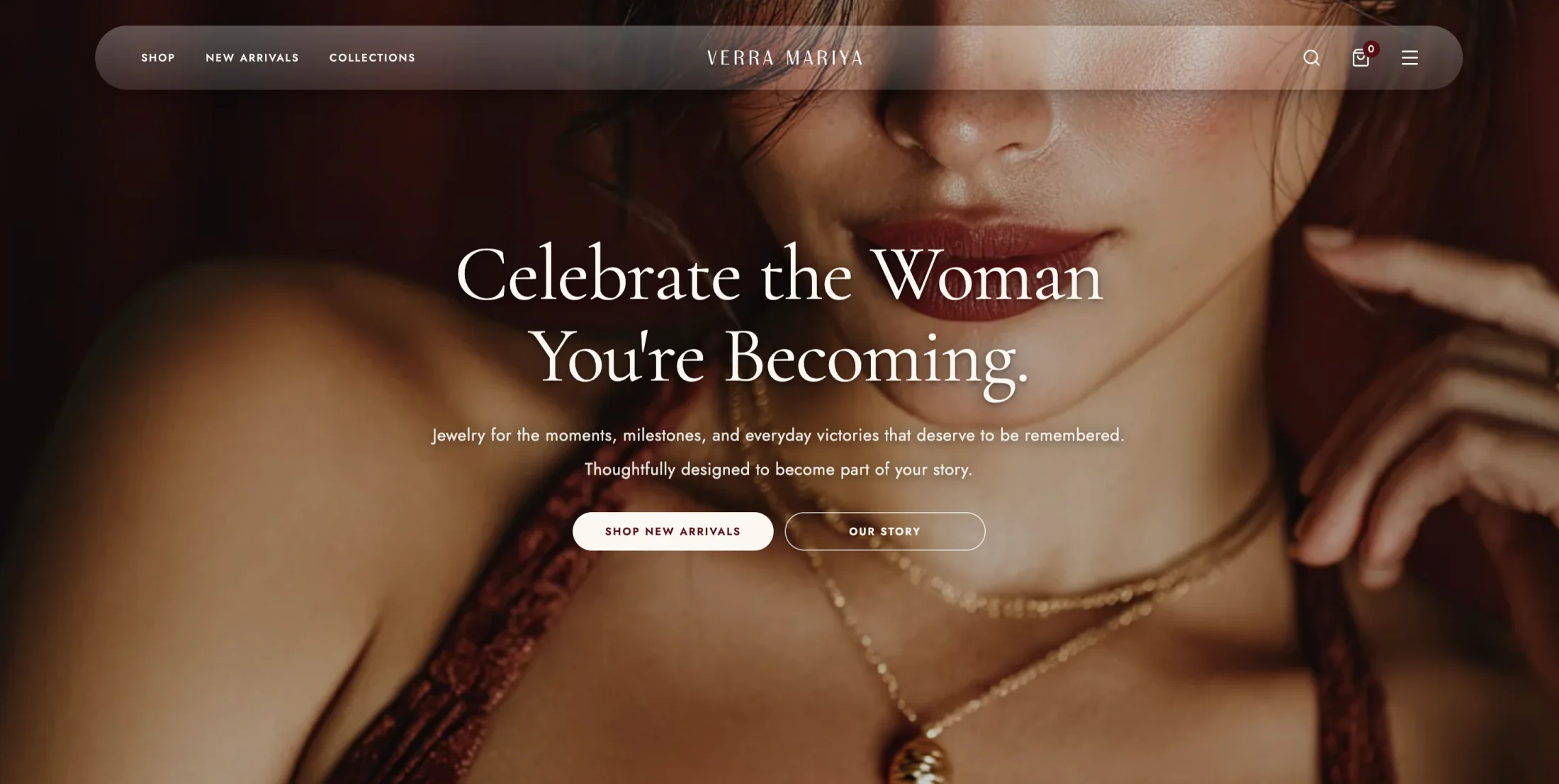 Verra Mariya editorial jewelry storefront homepage